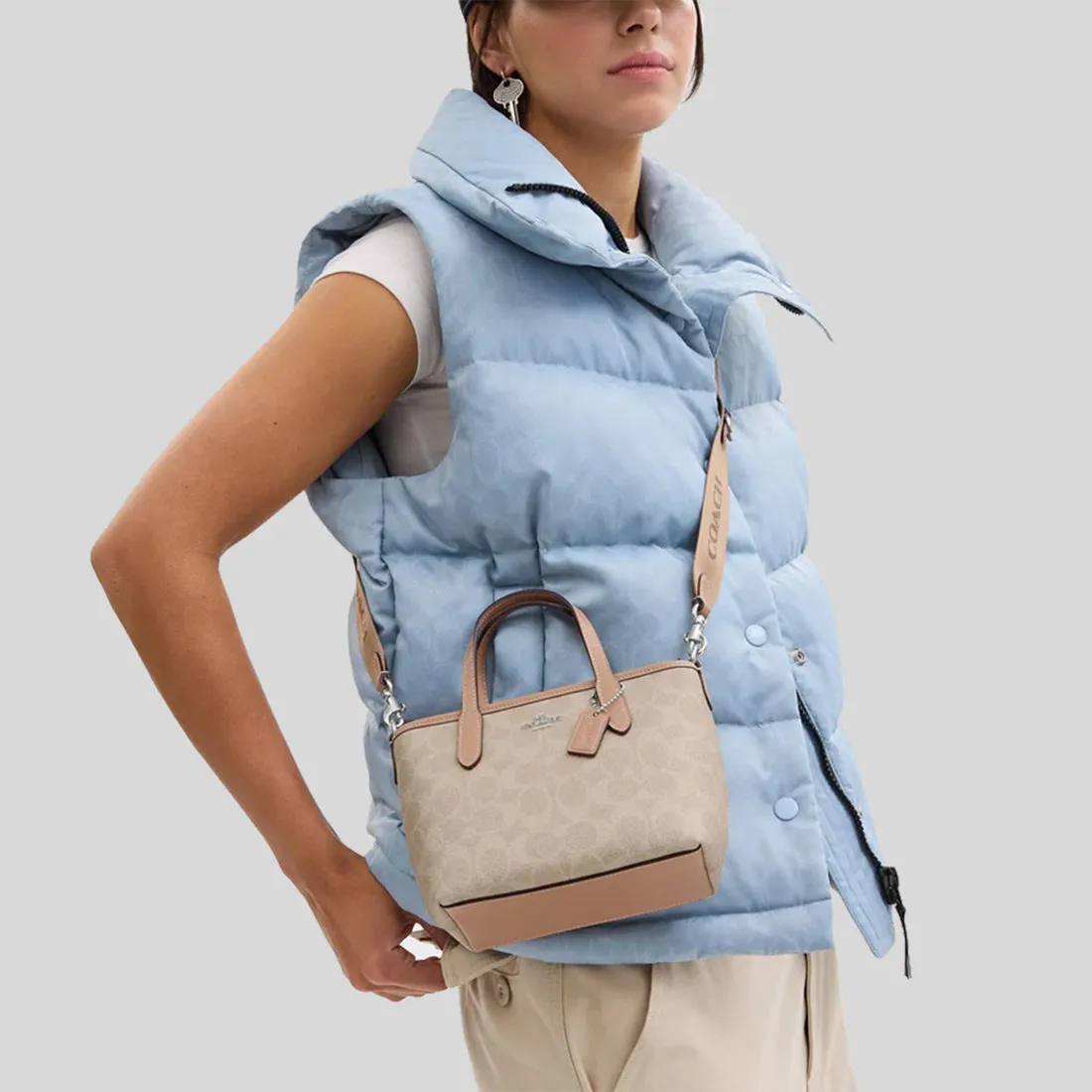 Sac Bandoulière Coach Mini Tote City en Toile Signature Sable/Taupe CW032