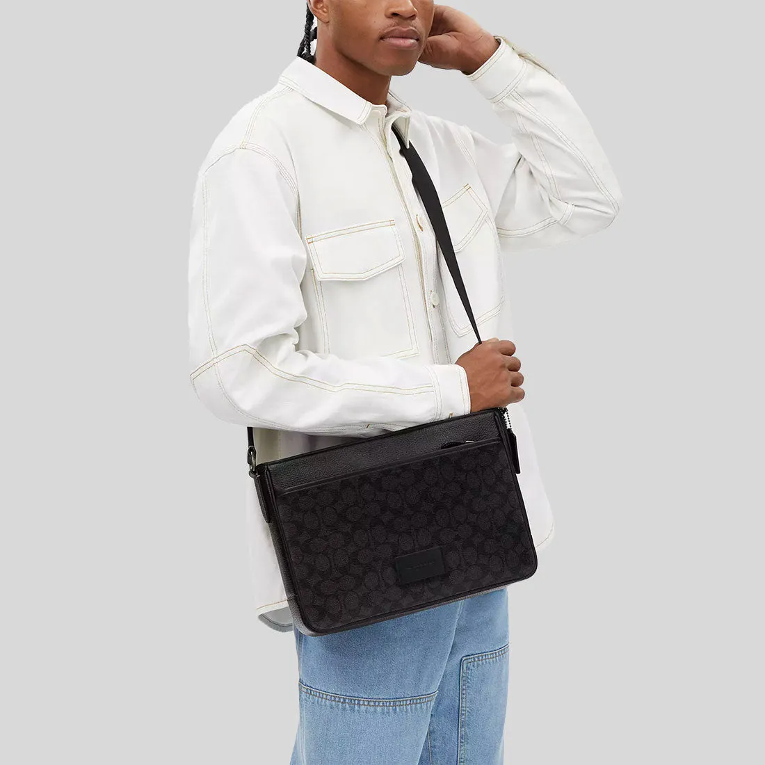 Sac Bandoulière COACH District en Toile Signature Charbon/Noir CV761