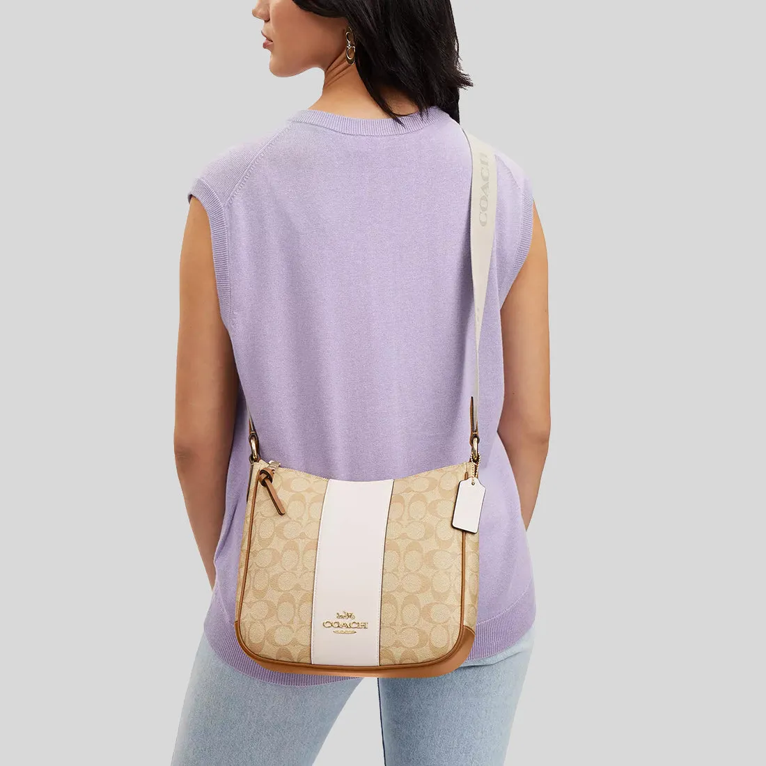 Sac bandoulière Coach COACH Ellie File Bag en toile signature avec rayure kaki clair/craie CR124
