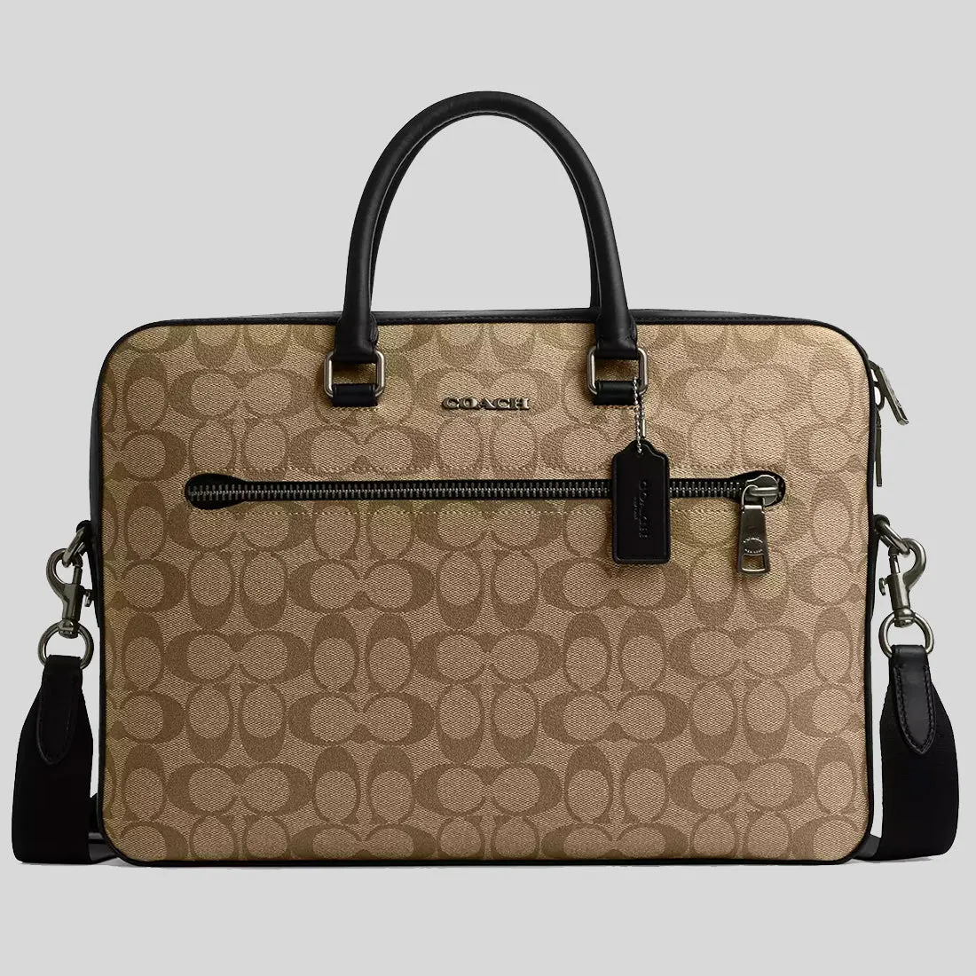 Sac bandoulière Coach COACH Ethan Slim Brief en toile signature Khaki/Noir CR270