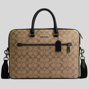 Sac bandoulière Coach COACH Ethan Slim Brief en toile signature Khaki/Noir CR270
