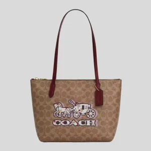 Sac Bandoulière Coach COACH Sac à bandoulière Fiona avec fermeture éclair en toile Signature à motif Cheval et Carrosse CX587