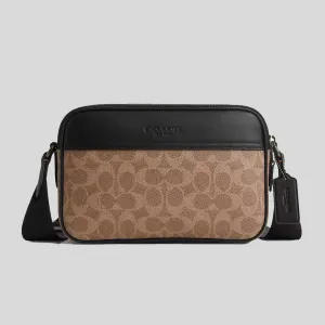 Sac Bandoulière Coach COACH Graham en Toile Signature Beige/Noir CV921