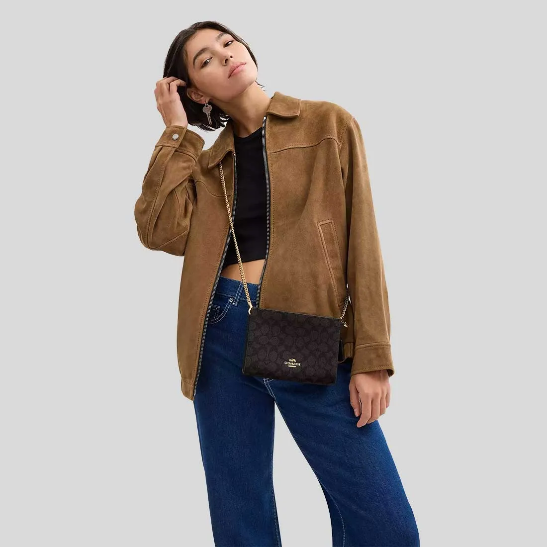Sac Bandoulière COACH COACH Slim Bandoulière en Toile Signature Noix/Noir CW204