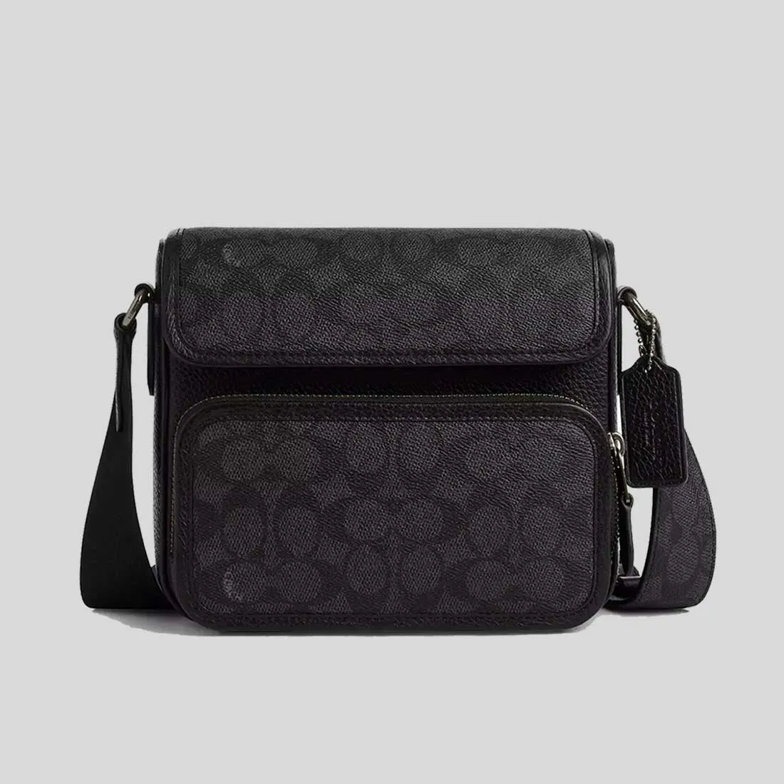 Sac bandoulière Coach COACH Sullivan à rabat en toile Signature charbon/noir CZ396