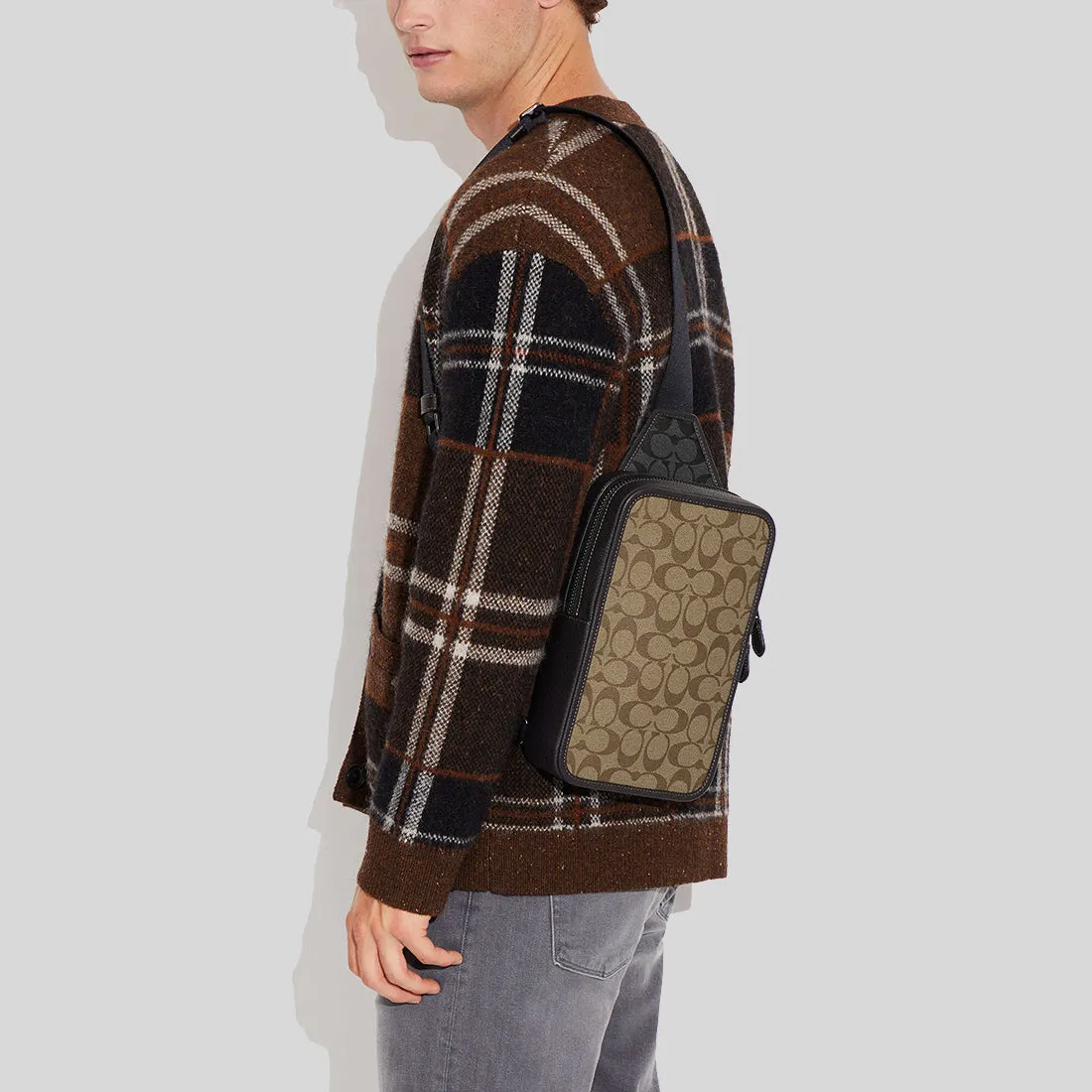 Sac bandoulière Coach COACH Sullivan en toile à motifs signature couleur kaki/charbon C9865