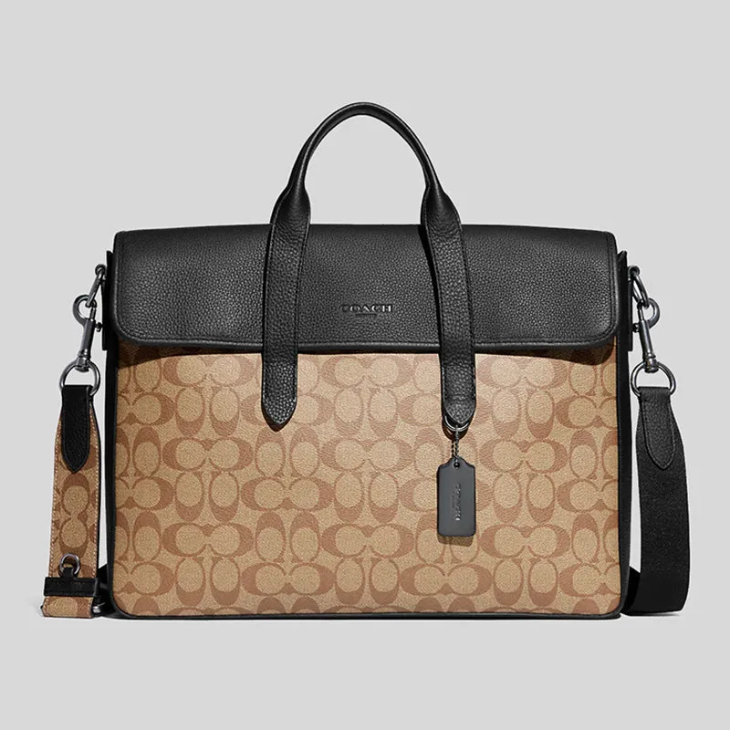 Sac bandoulière Coach COACH Sullivan Portfolio Brief en toile Signature Khaki/Noir C9873