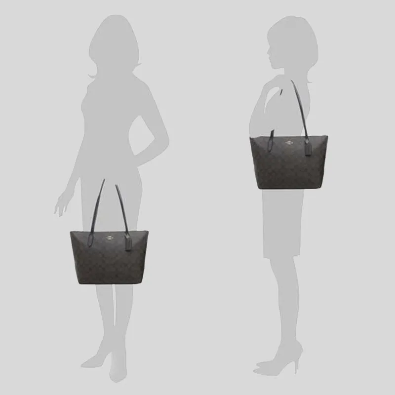 Sac bandoulière Coach Tote à fermeture éclair en toile signature marron noir 4455