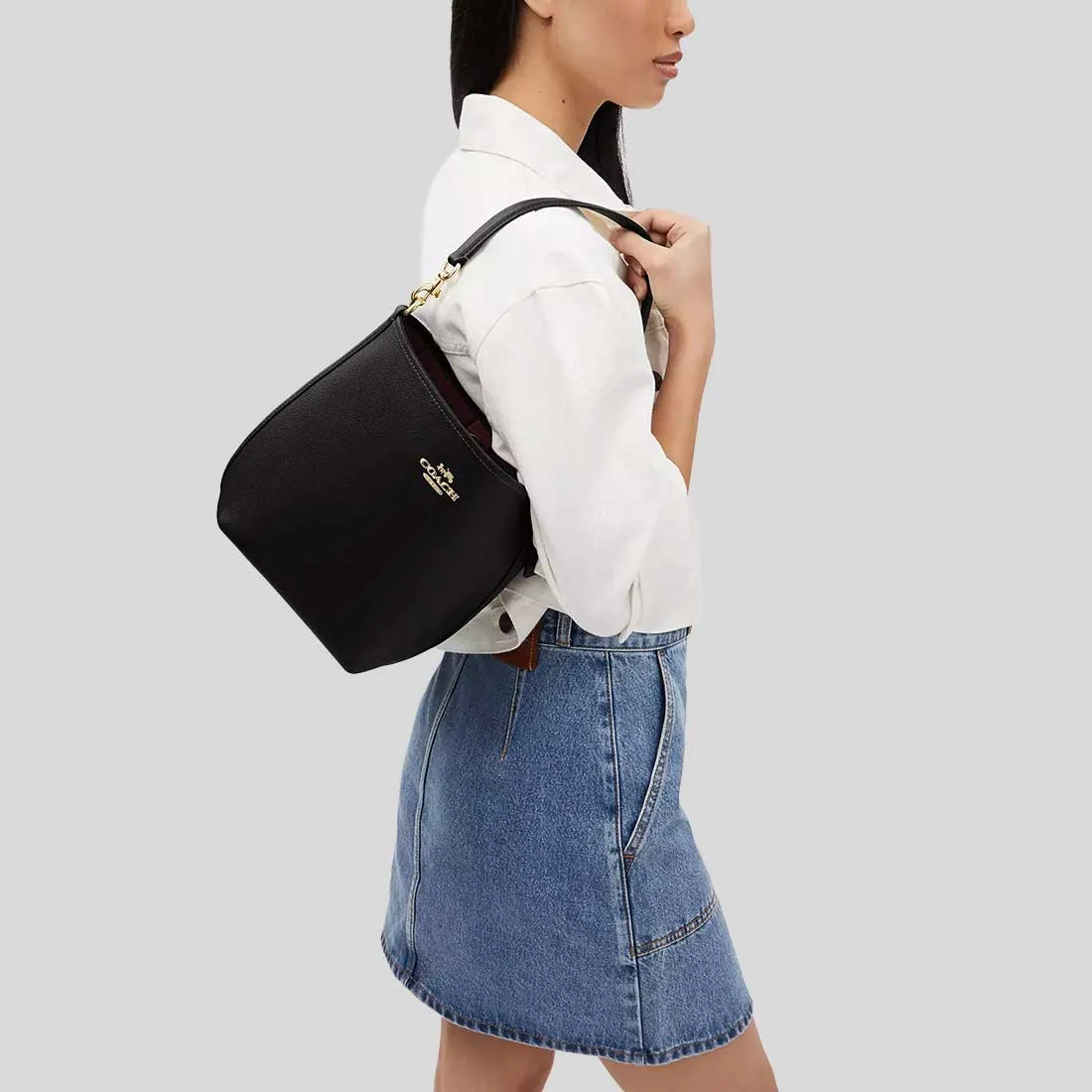 Sac à bandoulière COACH City Bucket en cuir galet noir CT801