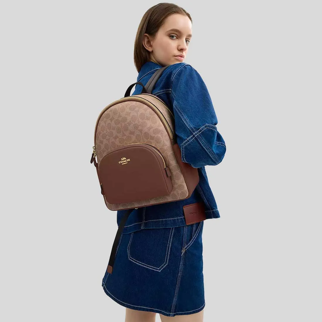 Sac à main COACH Sac à dos Court en toile Signature Beige/Marron CZ176