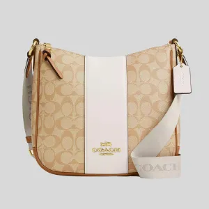 Sac à main COACH Ellie en toile Signature à rayures, couleur Khaki clair/Craie CR124