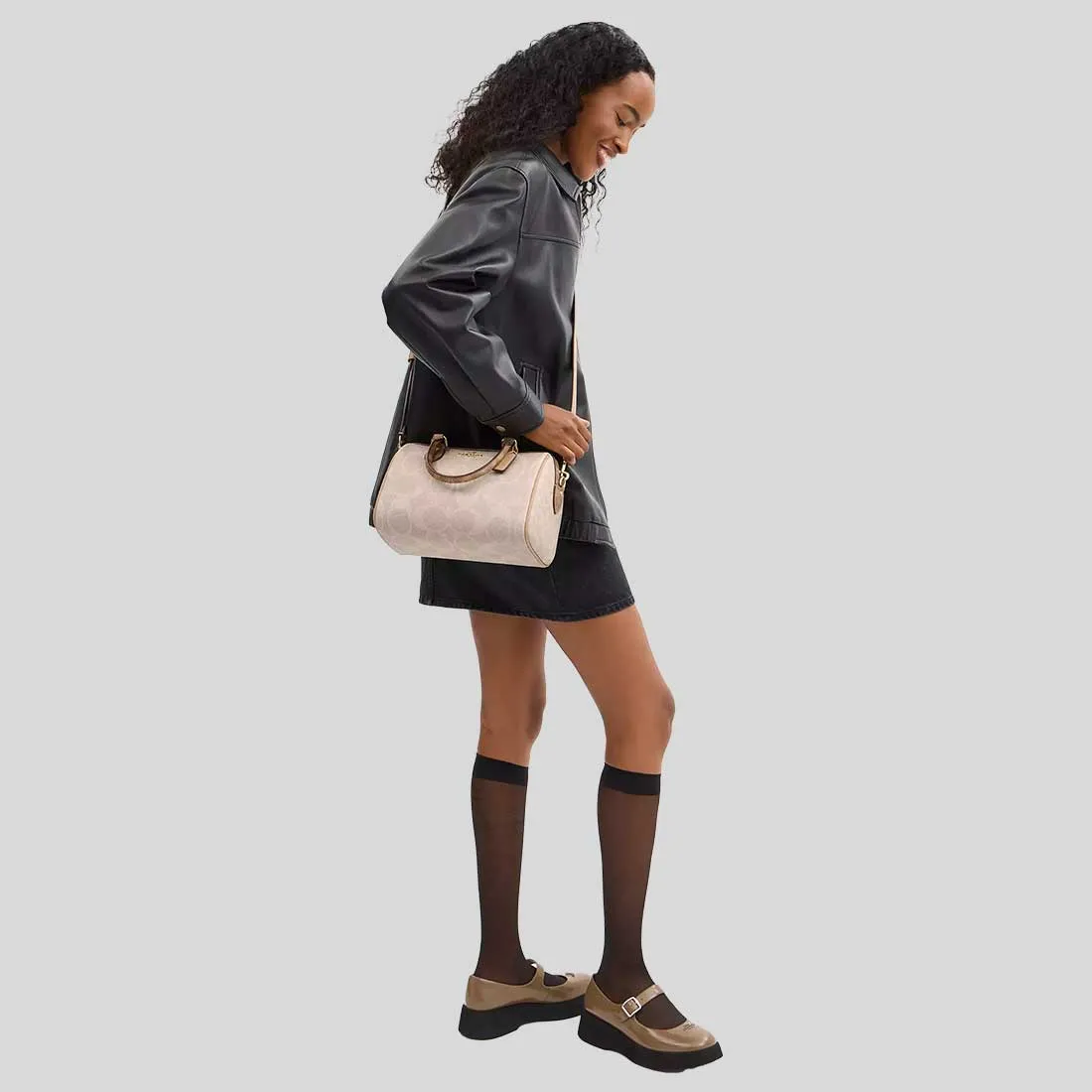 Sac à main COACH Sac bandoulière Rowan en toile Signature à motifs Sable/Beige CY679