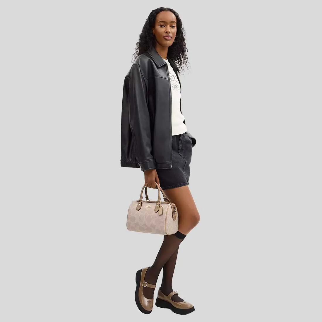 Sac à main COACH Sac bandoulière Rowan en toile Signature à motifs Sable/Beige CY679
