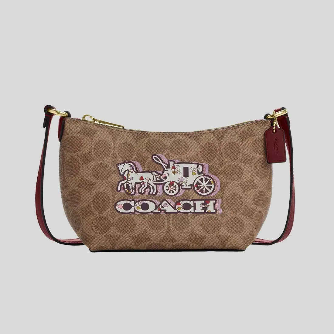 Sac bandoulière COACH à fermeture éclair en toile Signature avec motif cheval et carrosse CX606