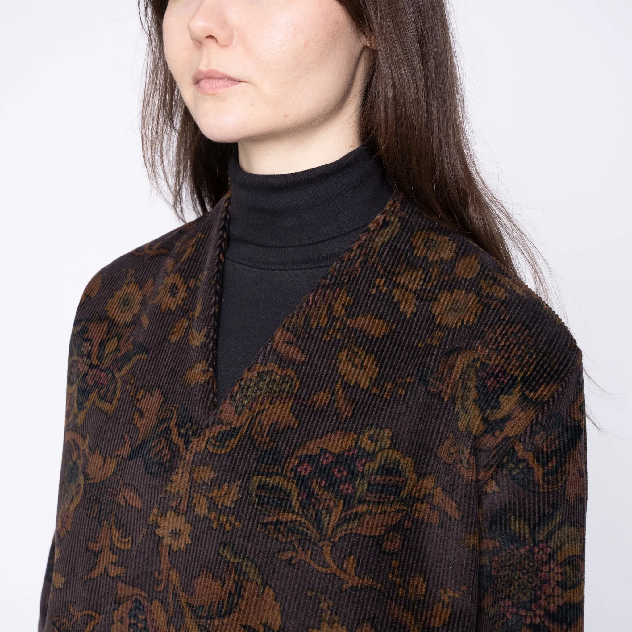 Veste sans col - Velours côtelé à motif Paisley - Marron
