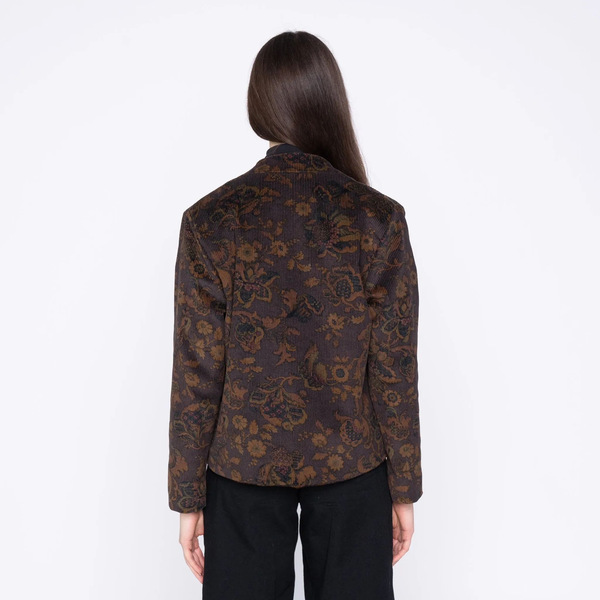 Veste sans col - Velours côtelé à motif Paisley - Marron