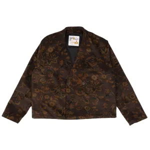 Veste sans col - Velours côtelé à motif Paisley - Marron