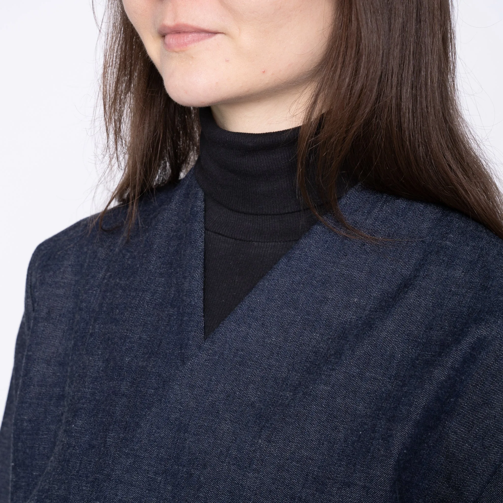 Veste sans col - Effet slub lavé - Indigo