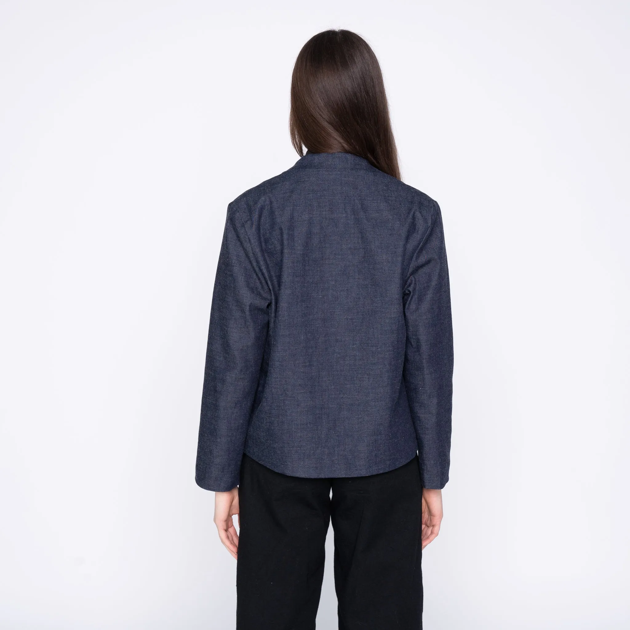 Veste sans col - Effet slub lavé - Indigo