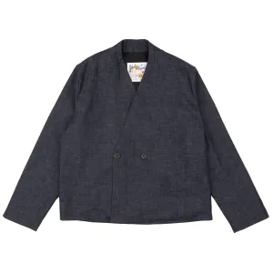 Veste sans col - Effet slub lavé - Indigo