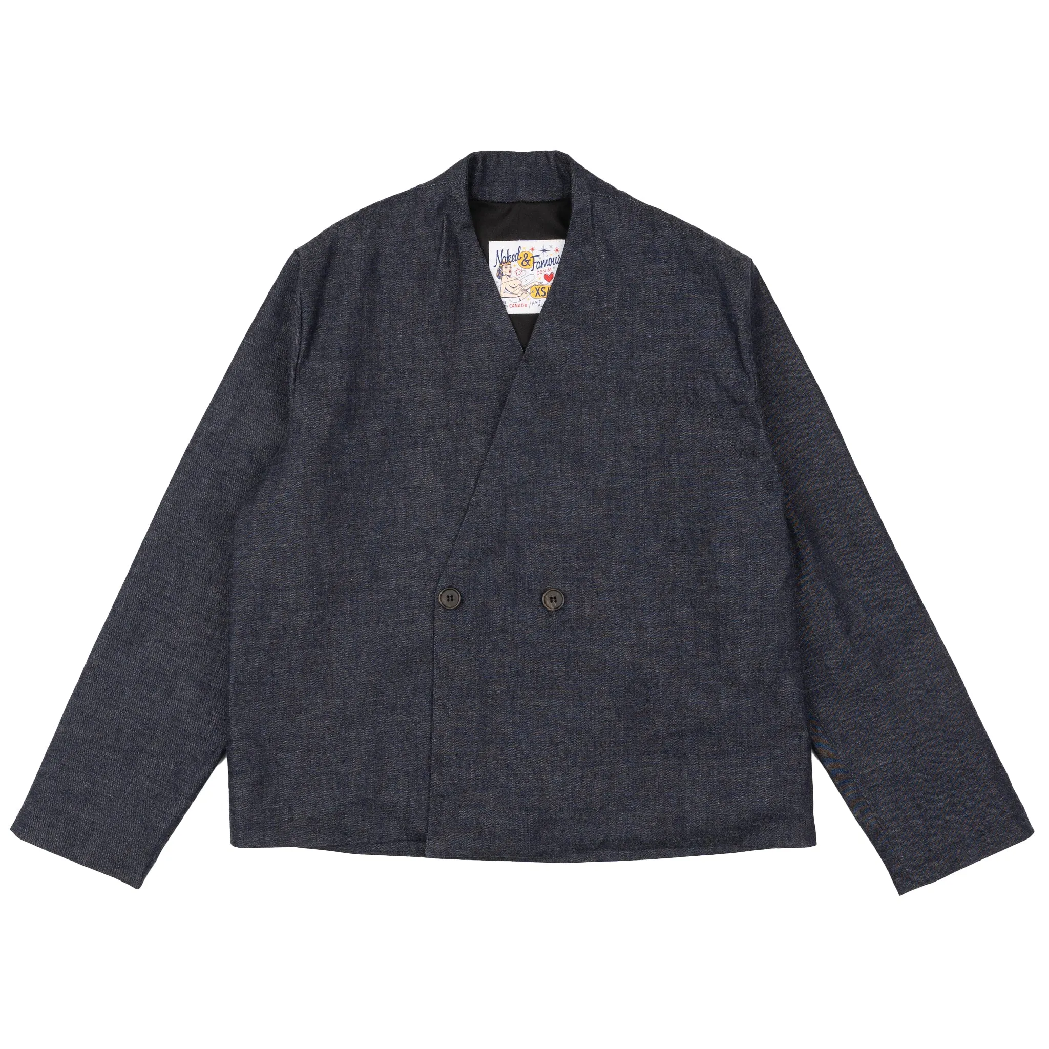 Veste sans col - Effet slub lavé - Indigo