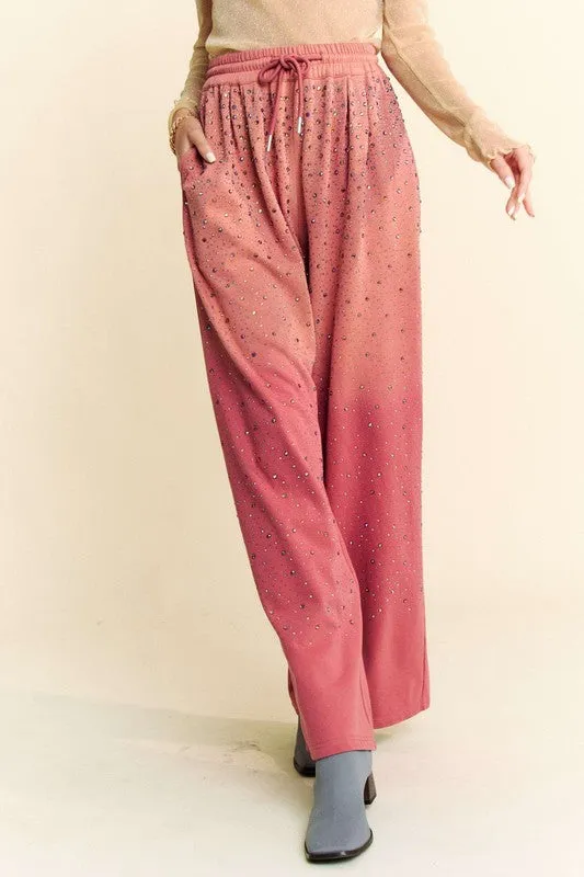 Pantalon large à cordon de serrage strass Davi & Dani