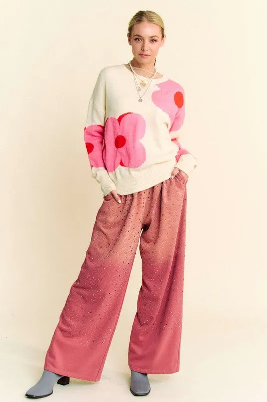 Pantalon large à cordon de serrage strass Davi & Dani