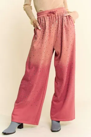 Pantalon large à cordon de serrage strass Davi & Dani