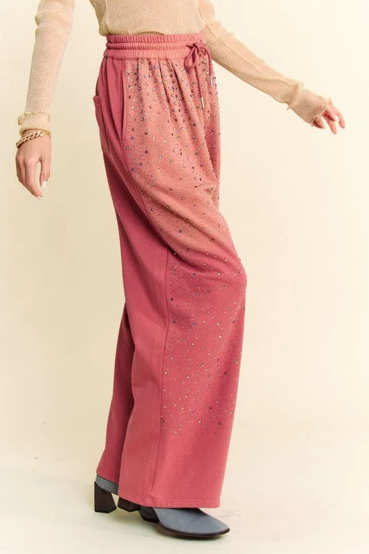 Pantalon large à cordon de serrage strass Davi & Dani