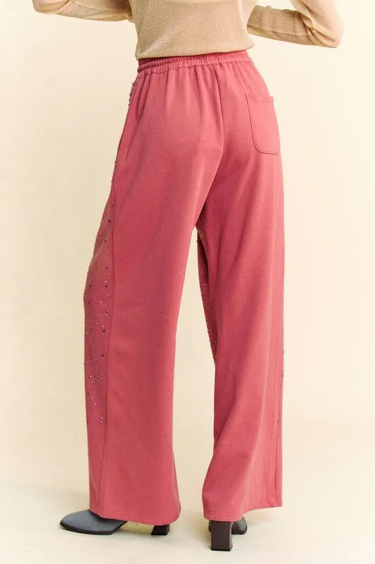 Pantalon large à cordon de serrage strass Davi & Dani