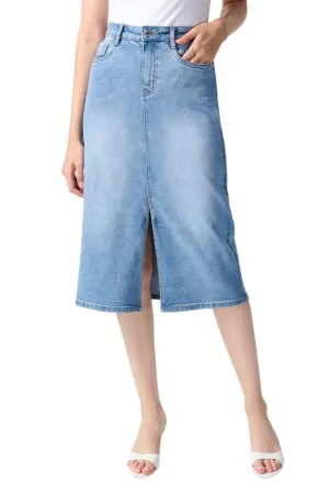 Jupe midi évasée en denim bleu
