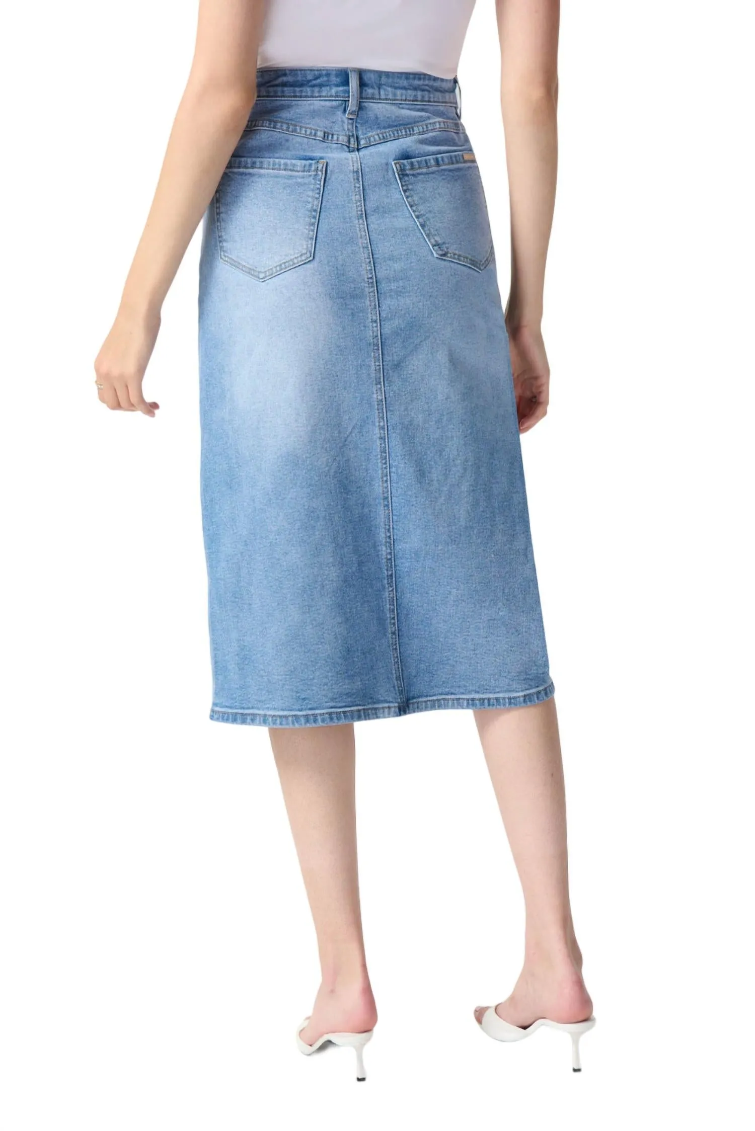 Jupe midi évasée en denim bleu
