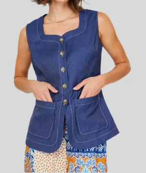 Gilet en denim à boutonnage devant en bleu