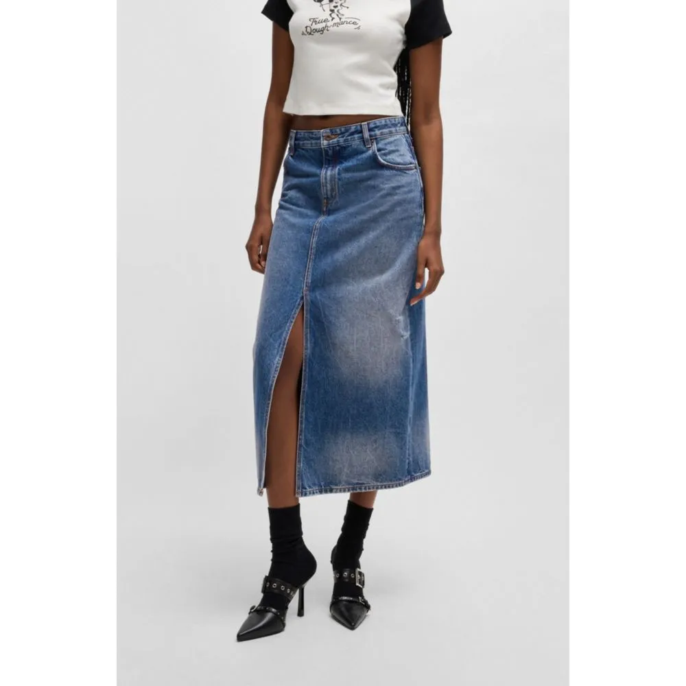 Jupe mi-longue en denim avec fente avant