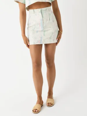 Mini-jupe en denim à motif tropical