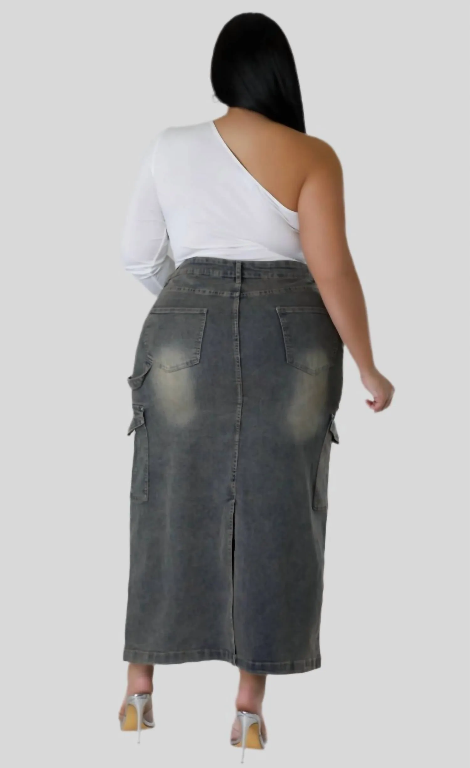 Jupe en Denim - Plus en Gris Foncé
