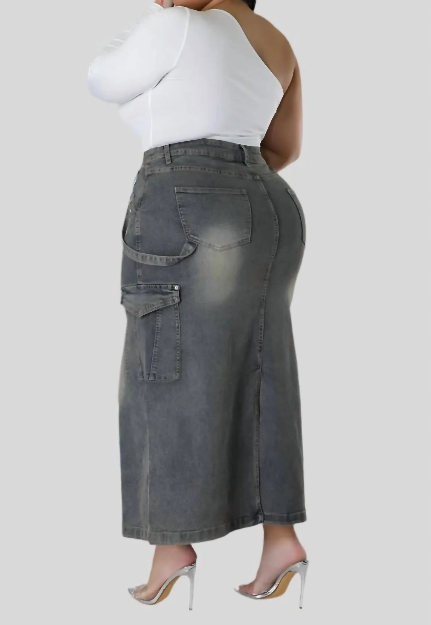 Jupe en Denim - Plus en Gris Foncé