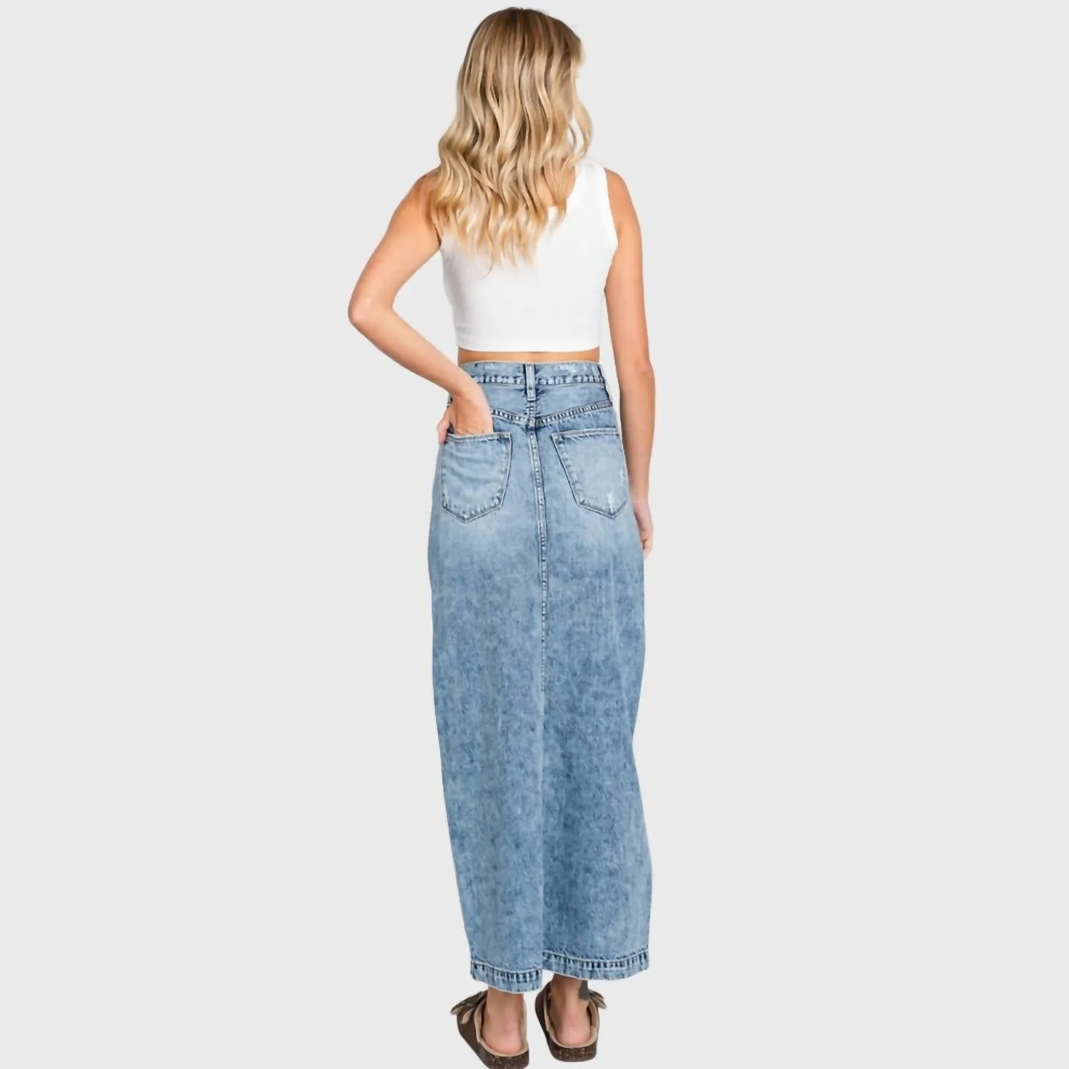 Jupe Maxi Rigide Détruite Avec Fente Ourlet En Taille Moyenne