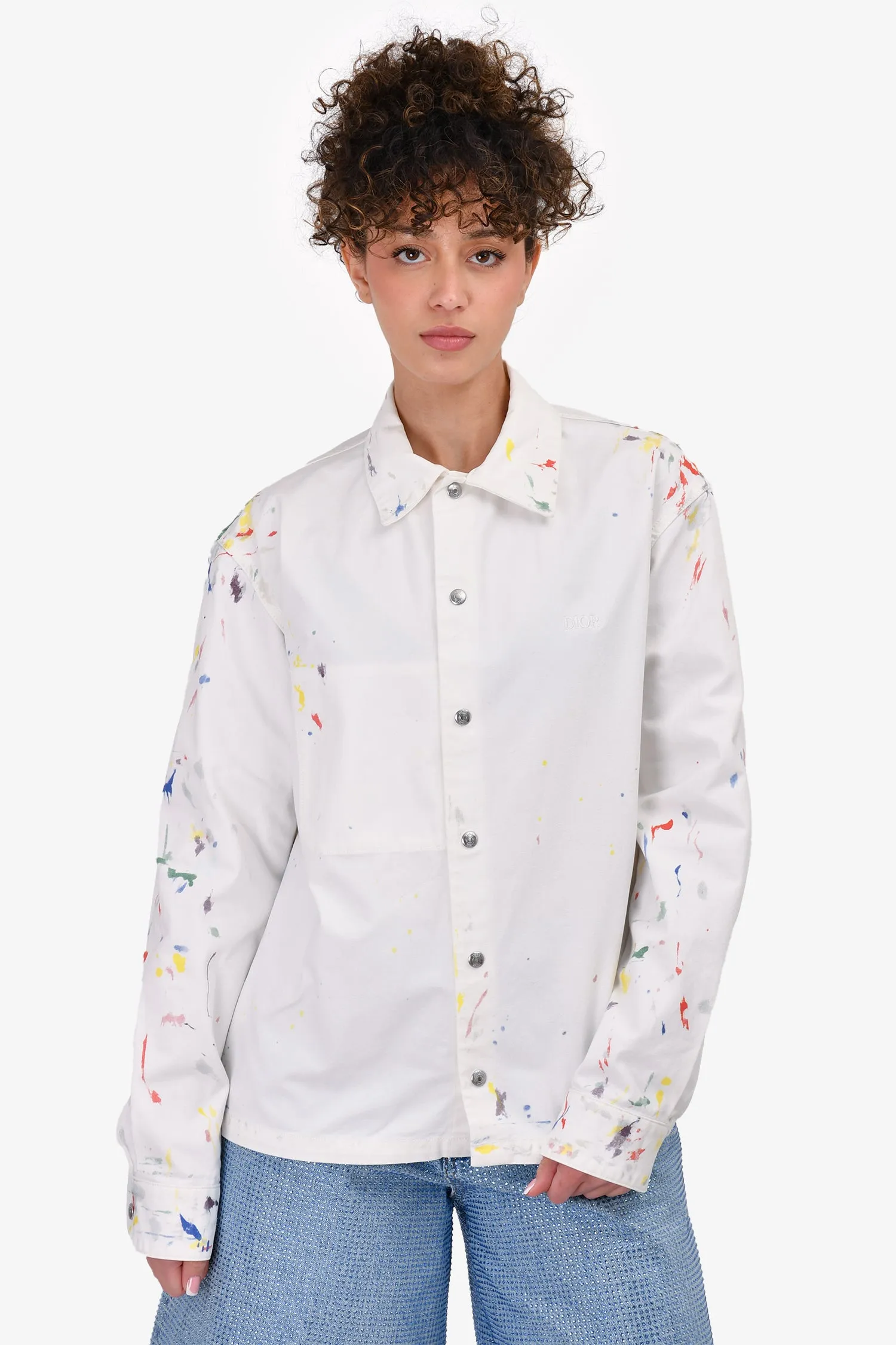Dior Homme Veste en Jean Peinte en Blanc Taille 44 Homme