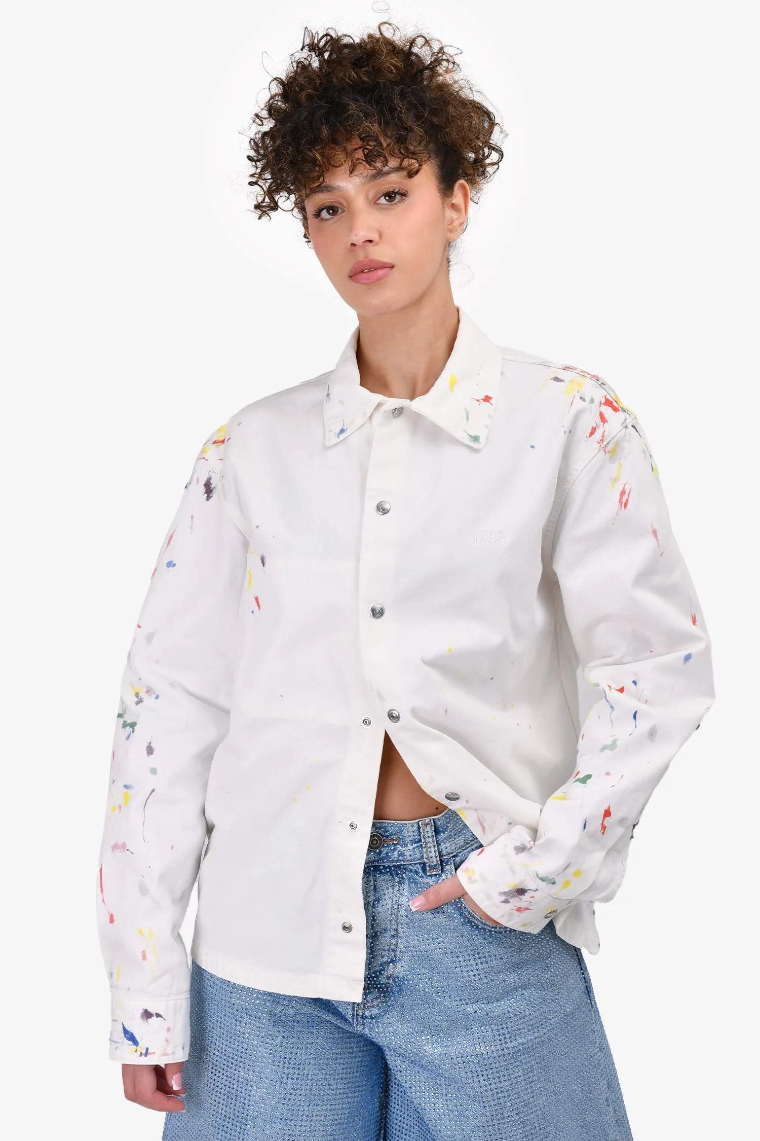 Dior Homme Veste en Jean Peinte en Blanc Taille 44 Homme