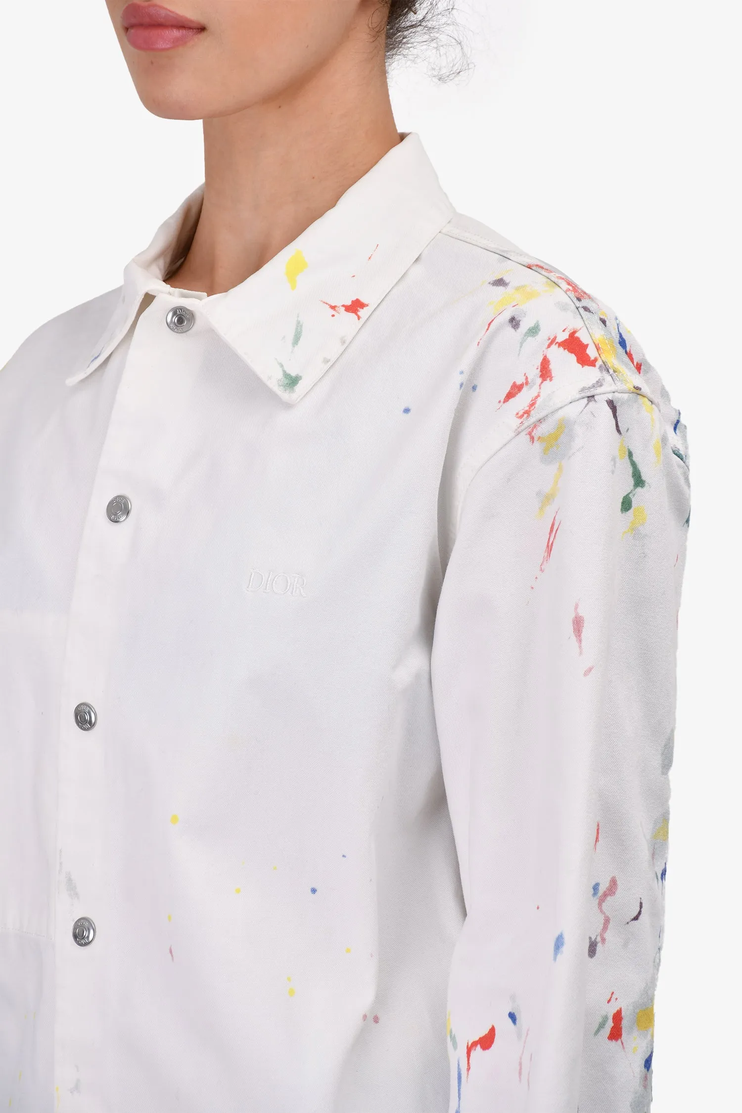 Dior Homme Veste en Jean Peinte en Blanc Taille 44 Homme