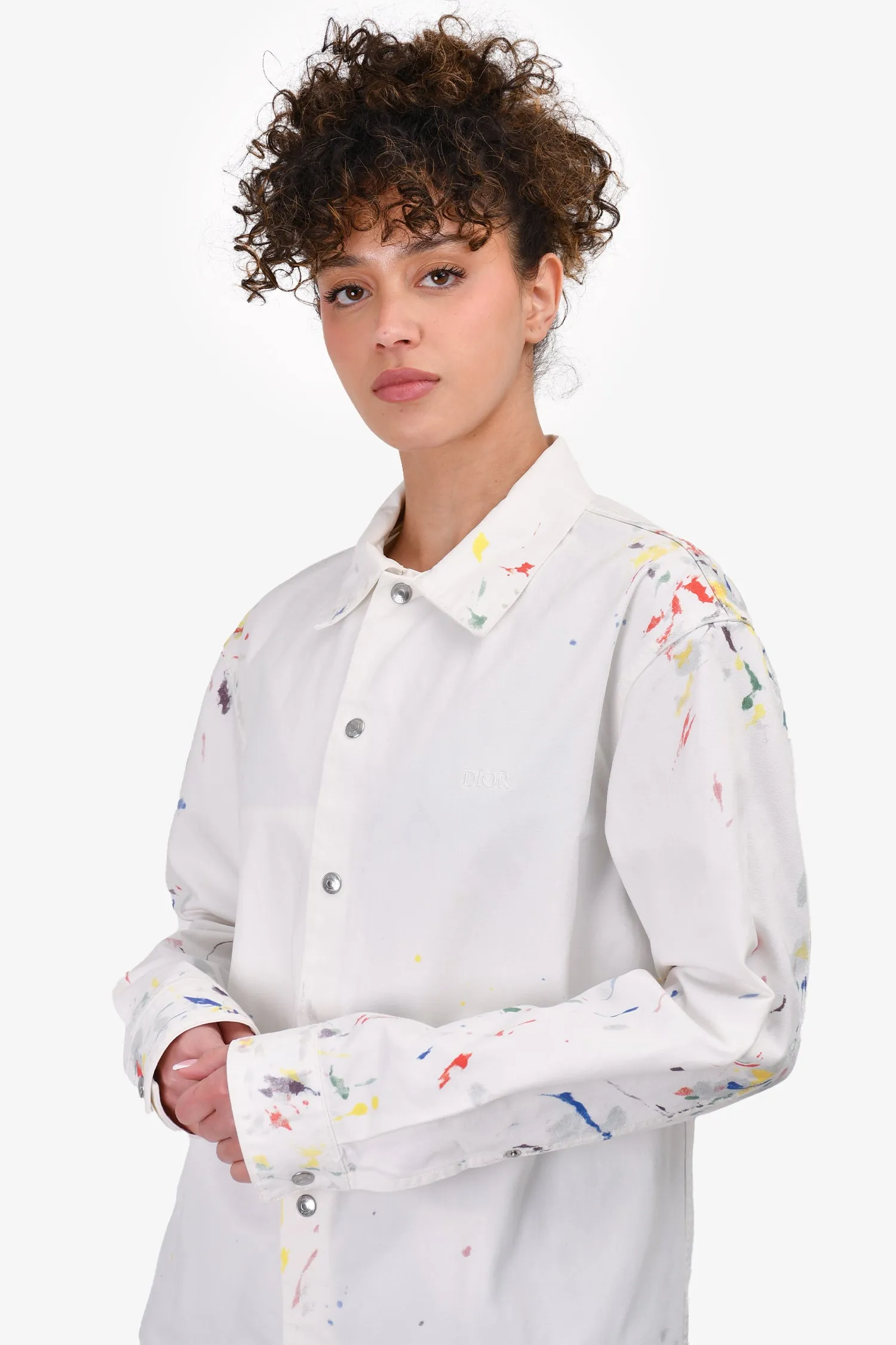Dior Homme Veste en Jean Peinte en Blanc Taille 44 Homme