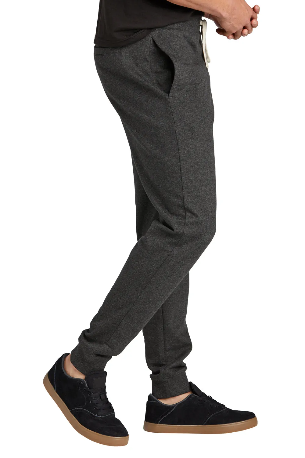 Pantalon de jogging en polaire réutilisée District pour hommes avec poches - Gris charbon chiné