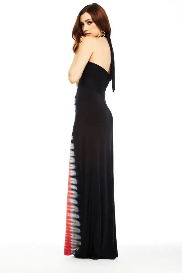 Robe longue E-Motions Halter Noir Orange Tie Dye
