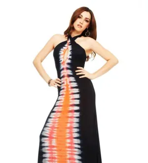 Robe longue E-Motions Halter Noir Orange Tie Dye