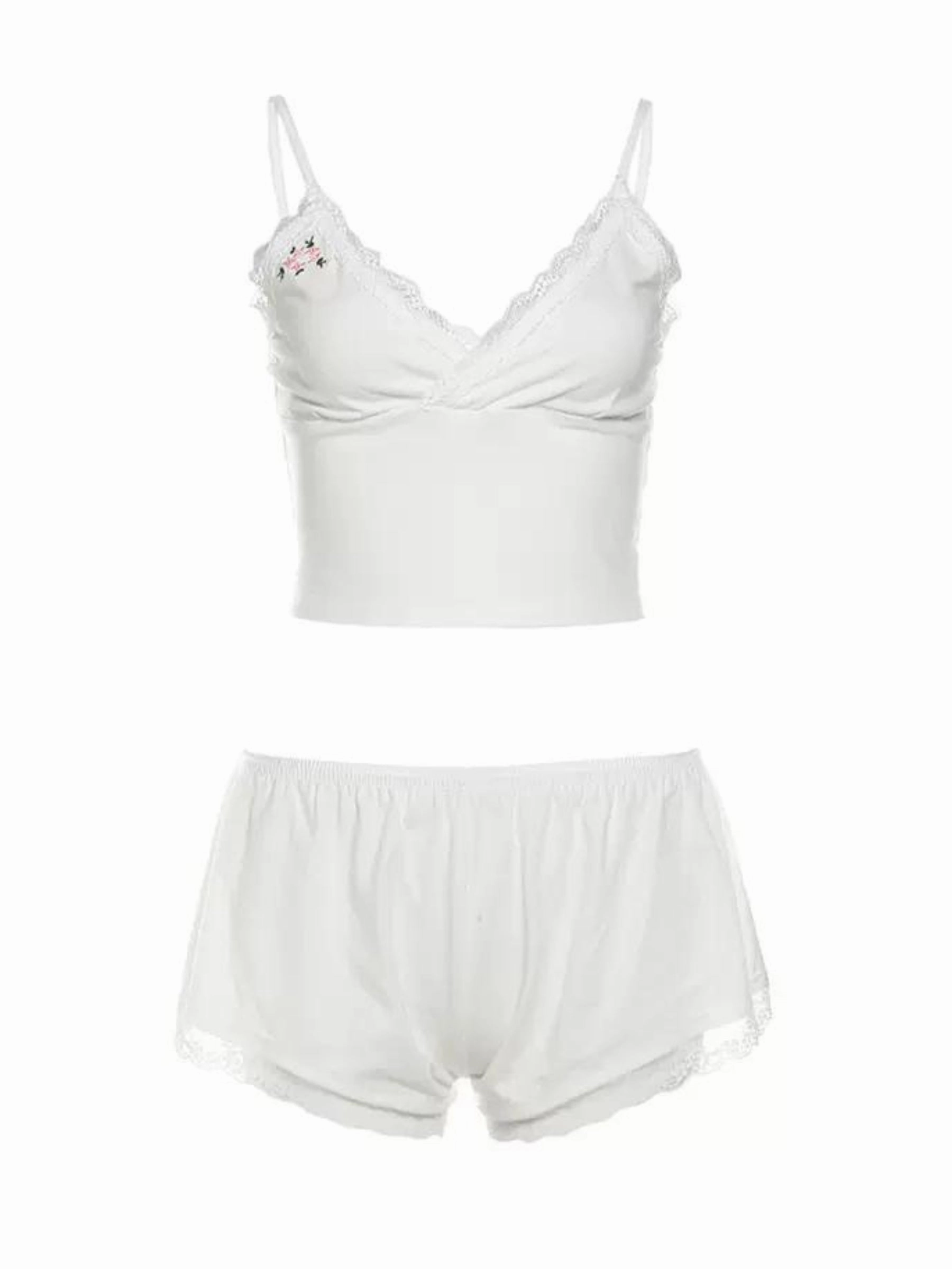 Elif Lace Detail V-Neck Top & Shorts Set