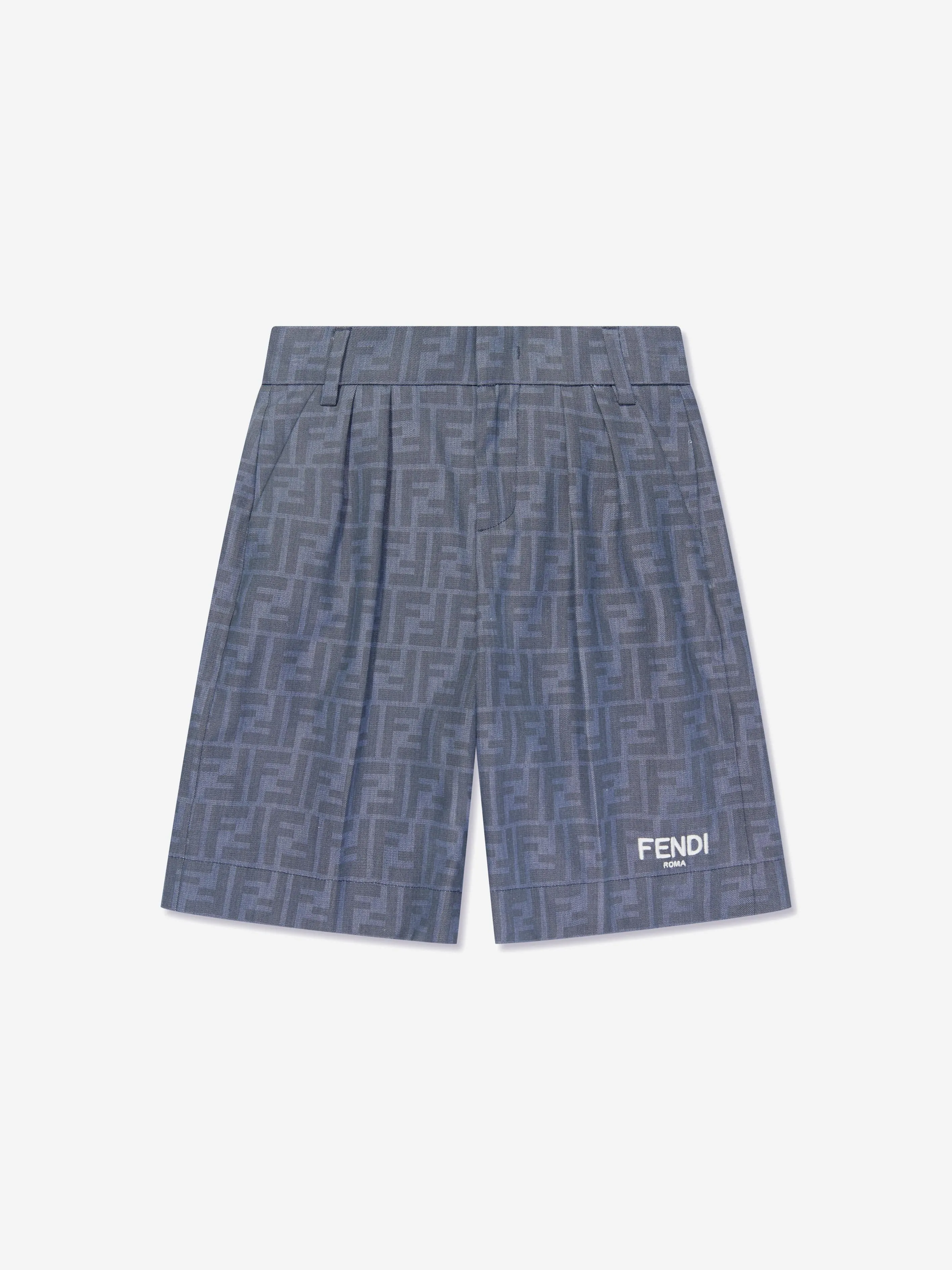 Fendi Boys Shorts en chambray avec logo FF en bleu