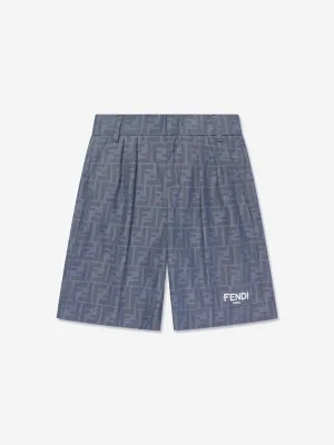 Fendi Boys Shorts en chambray avec logo FF en bleu