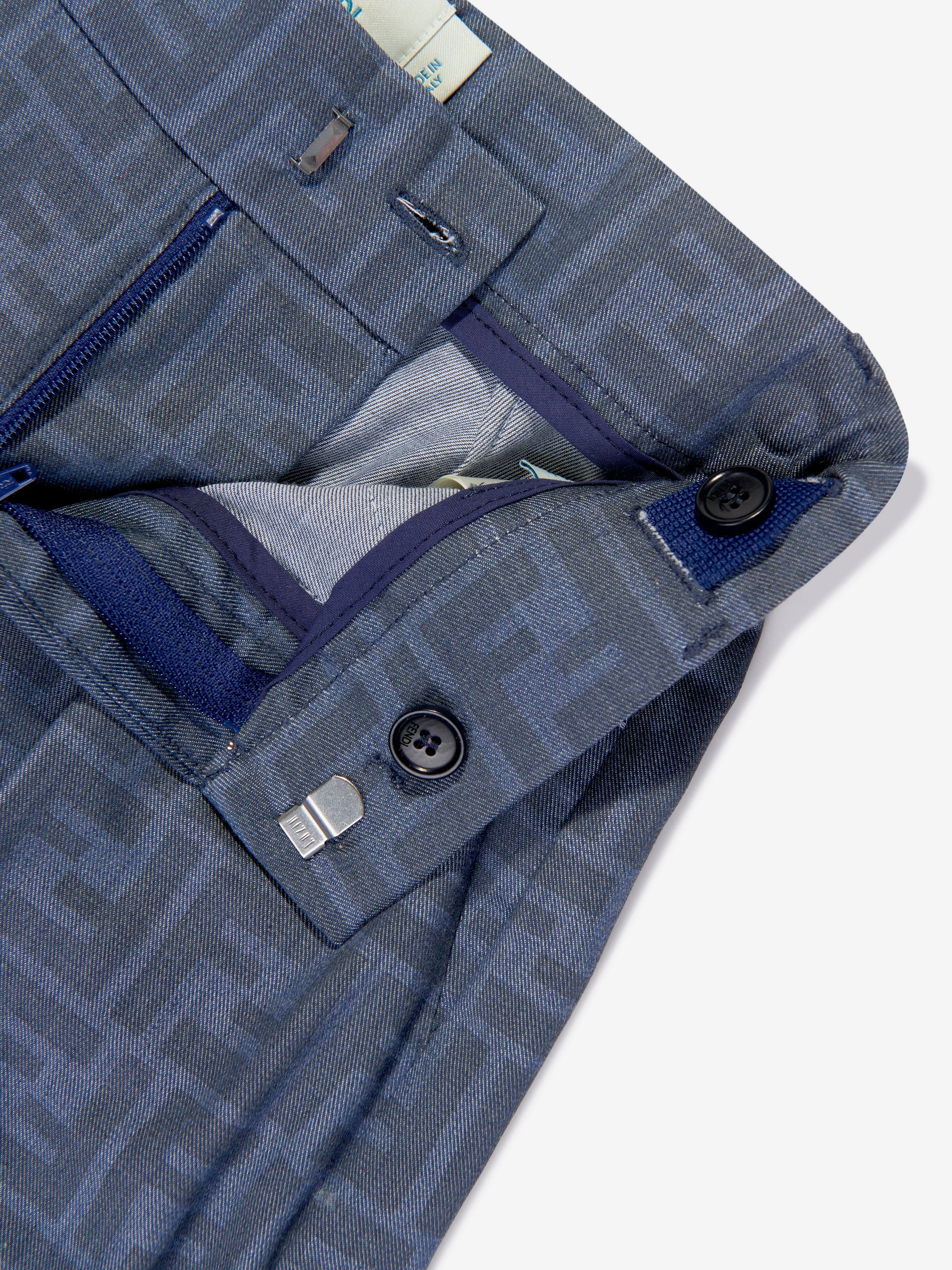 Fendi Boys Shorts en chambray avec logo FF en bleu