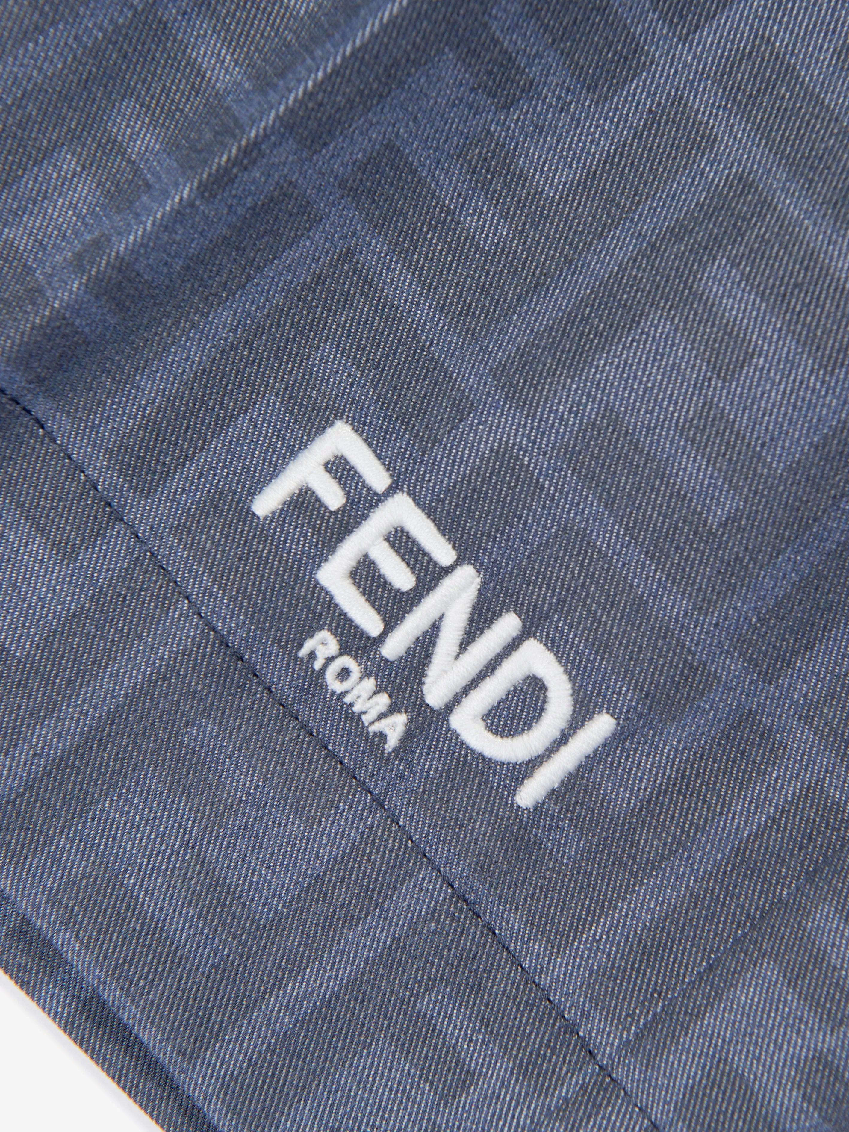 Fendi Boys Shorts en chambray avec logo FF en bleu